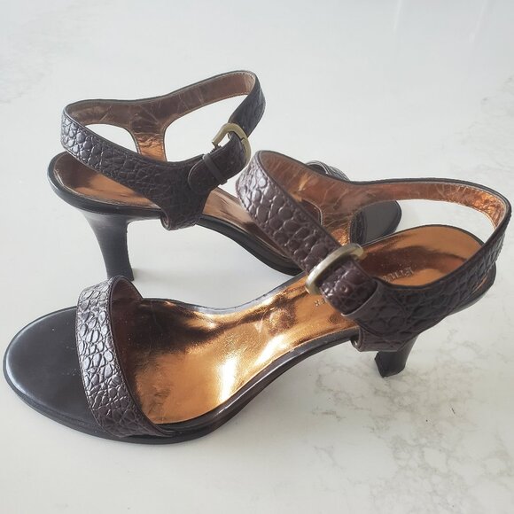 Etienne Aigner Brown Croc Embossed Women's Strappy Leather Sandal sz. 9.5M - Picture 2 of 16